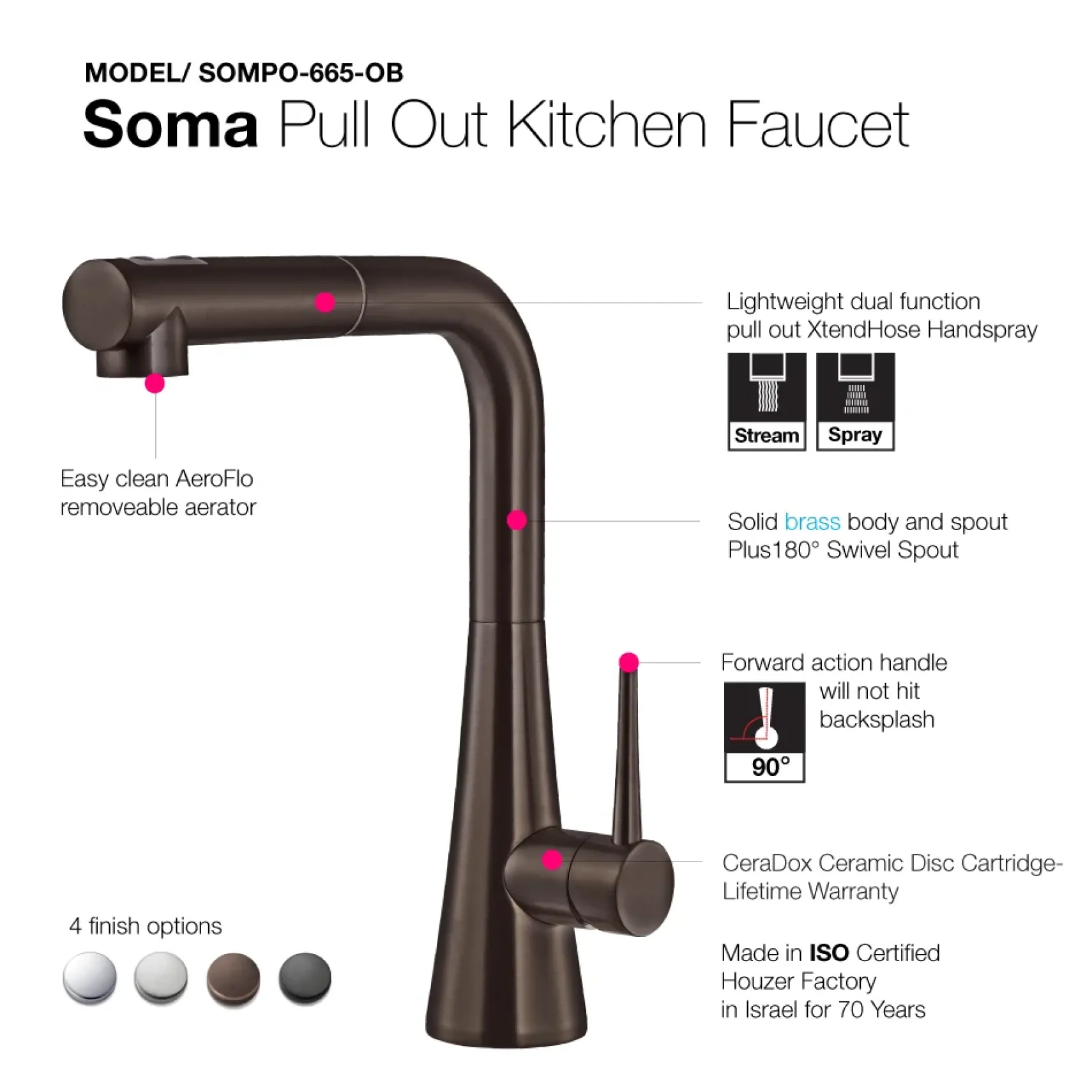 Houzer Soma Pull Out Kitchen Faucet Oil Rubbed Bronze, SOMPO-665-OB
