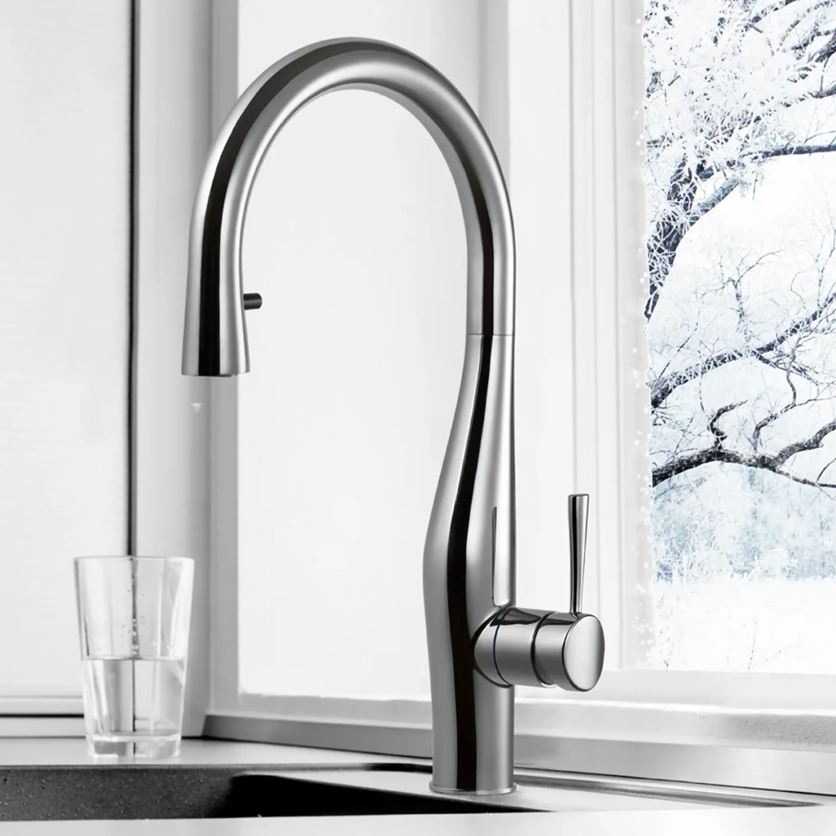 Houzer Vision Hidden Pull Down Kitchen Faucet with CeraDox Technology Polished Chrome, VISPD-869-PC