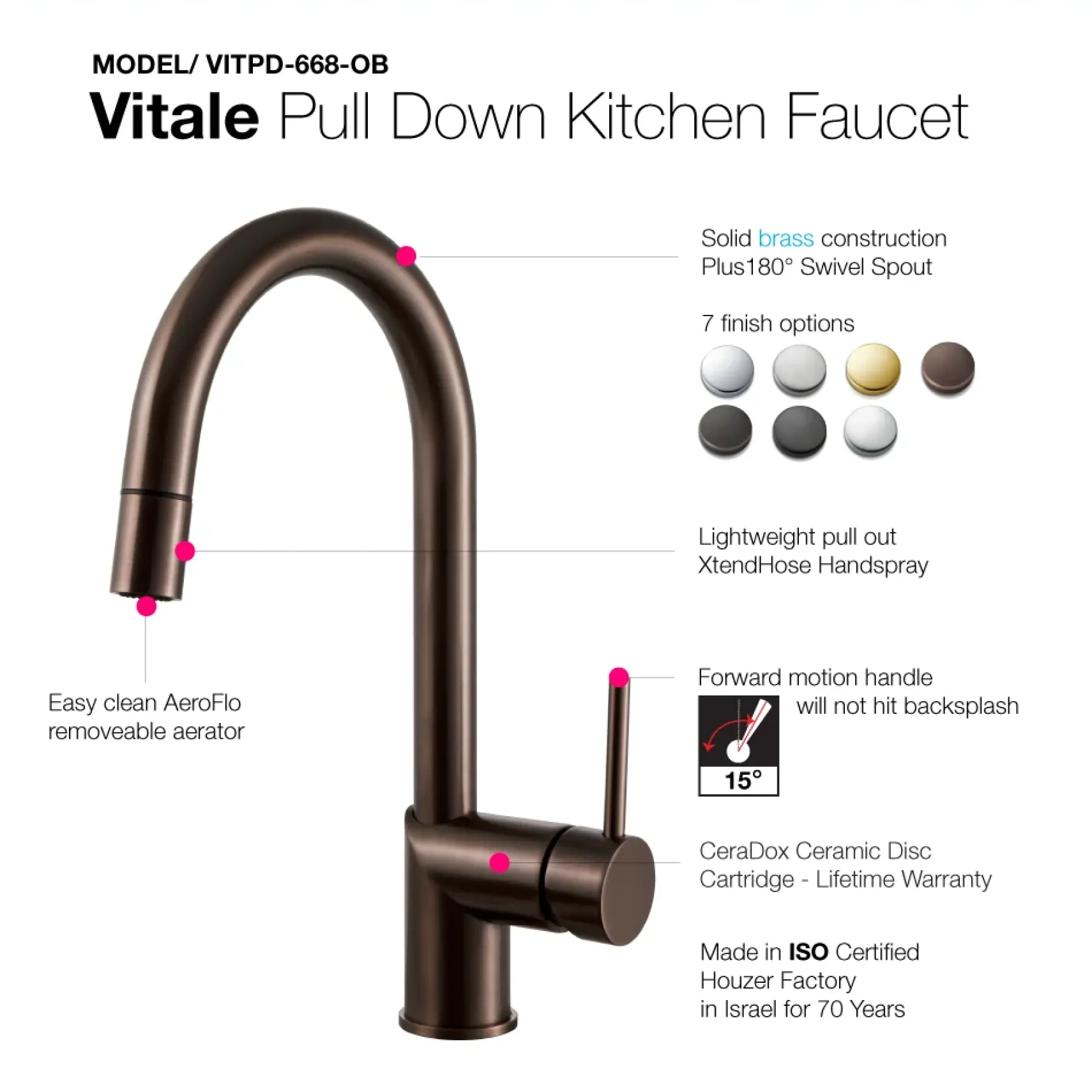 Houzer Vitale Pull Down Kitchen Faucet Oil Rubbed Bronze, VITPD-668-OB
