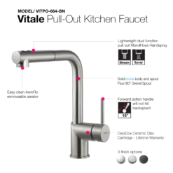 Houzer Vitale Pull Out Kitchen Faucet Brushed Nickel, VITPO-664-BN