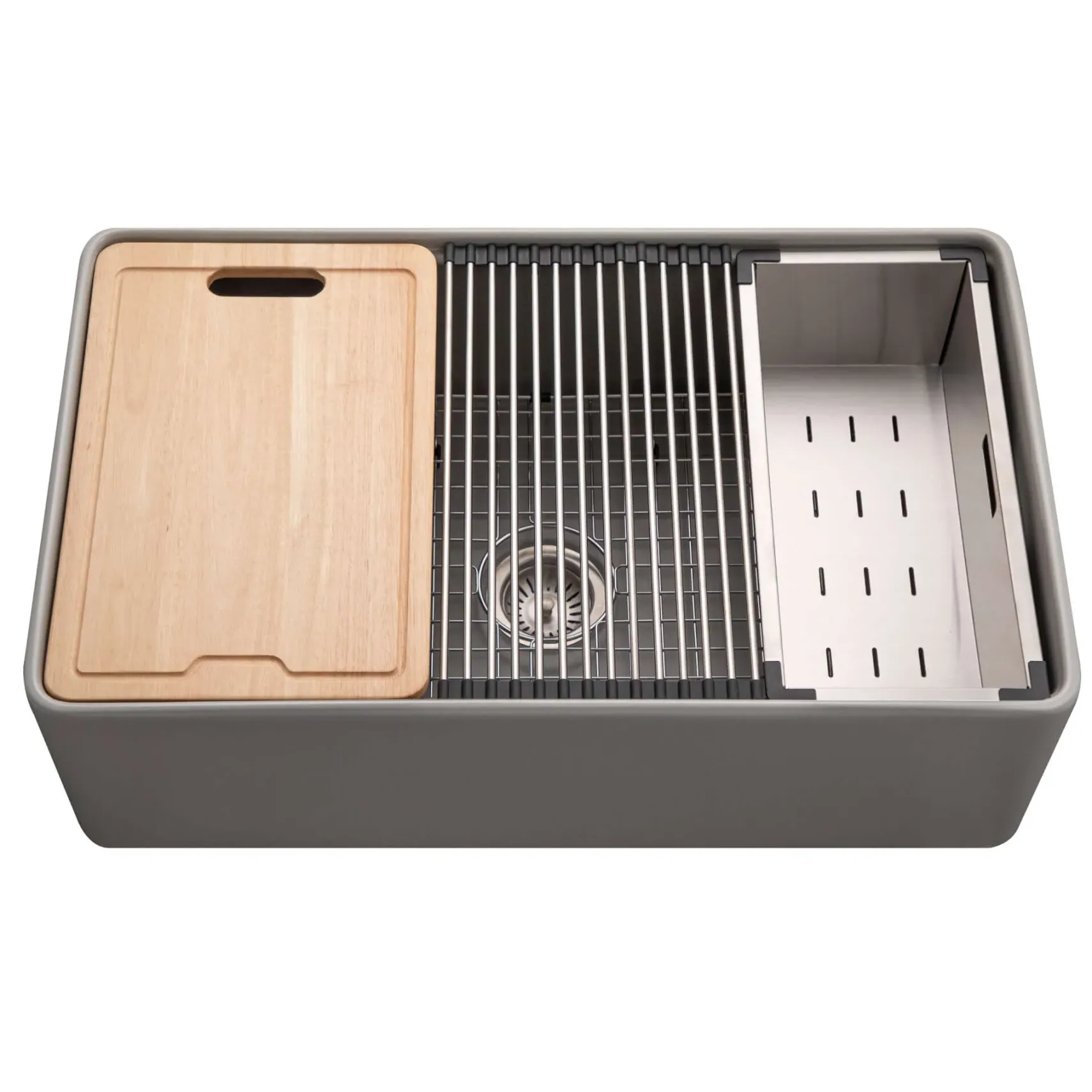 Houzer Aspire 33 inch Gray Fireclay Farmhouse Apron Front Single Bowl Workstation with Accessories PTW-3320S GR