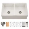 Houzer Aspire 33 inch Matte White Fireclay Farmhouse Apron Front 50/50 Double Bowl Workstation Sink with Accessories - PTW-3320SD MWH
