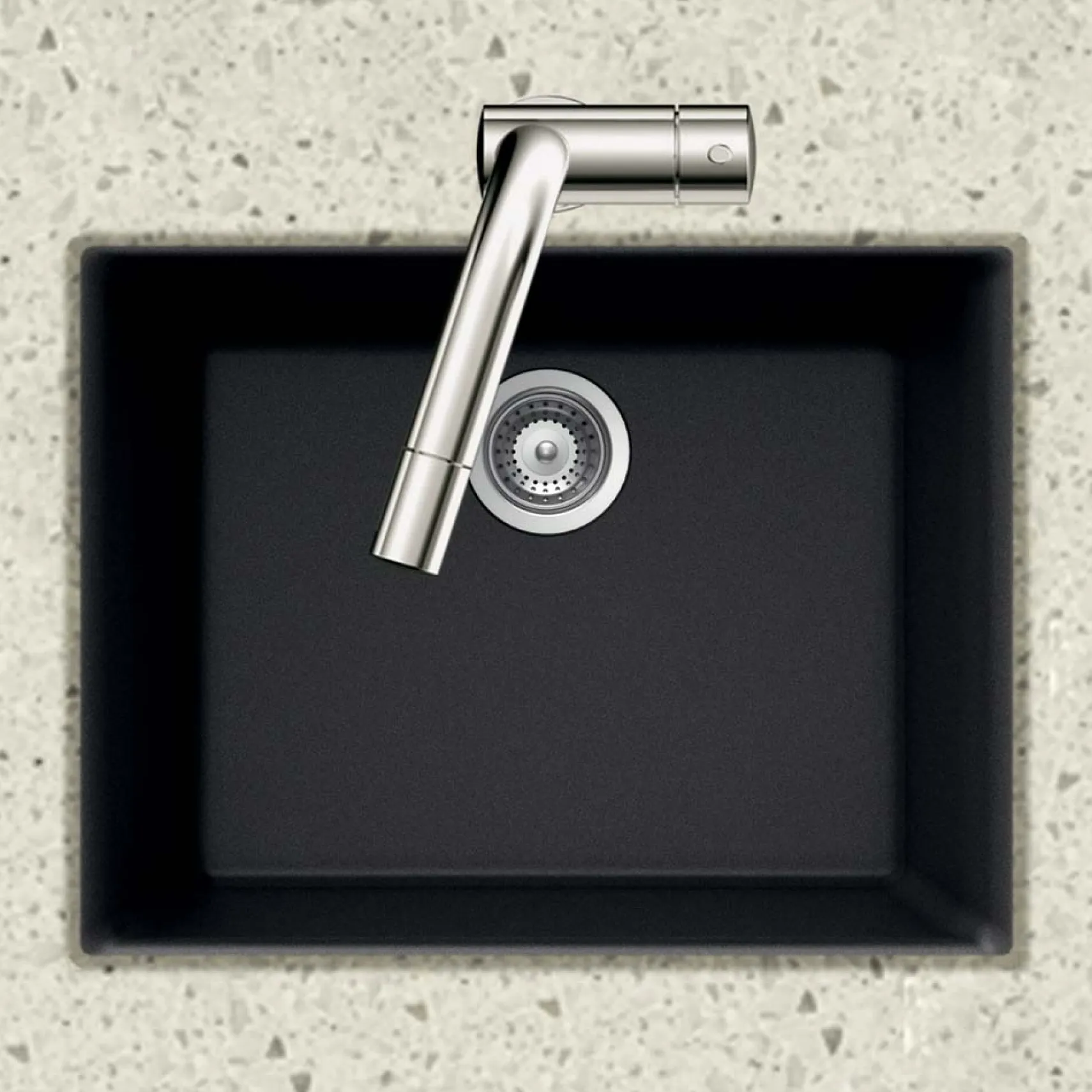 Houzer 24" Composite Granite Undermount Single Bowl Kitchen Sink, Black, G-100U MIDNITE