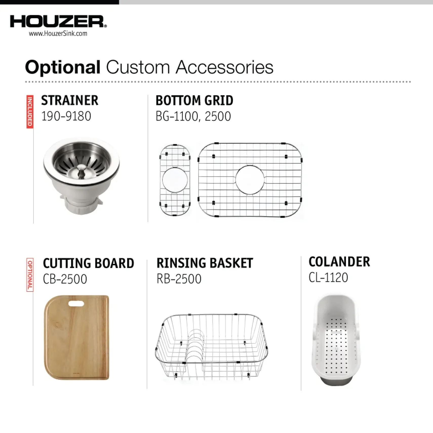 Houzer Elite 31 inch Stainless Steel Undermount 80/20 Small Left Double Bowl Kitchen Sink with Strainer & Grids - 20 Gauge, EHD-3118-C