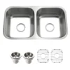 Houzer Eston 31 inch Stainless Steel Undermount 50/50 Double Bowl Kitchen Sink with Strainer & Grid - 18 Gauge, STD-2100-C