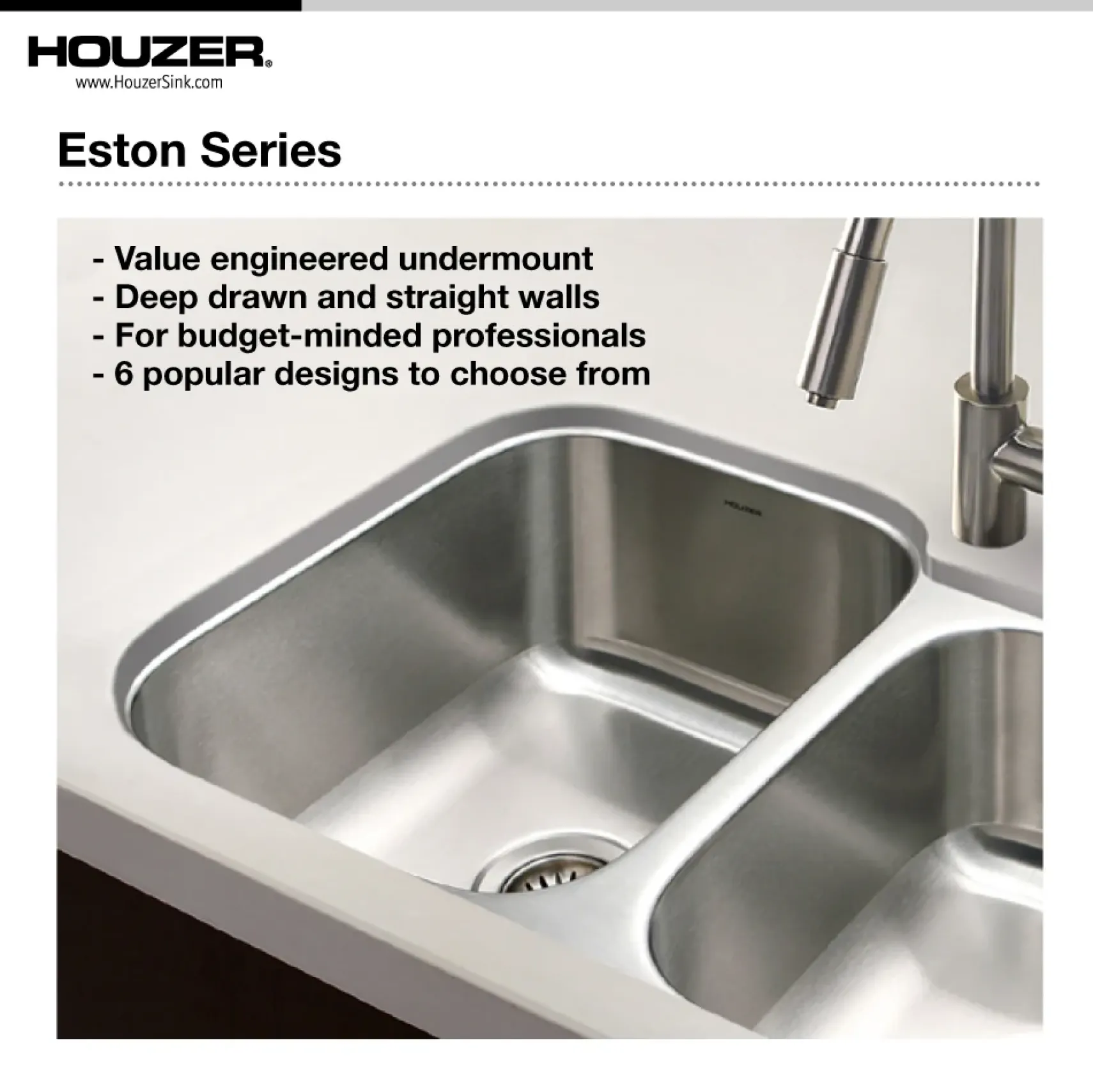 Houzer Eston 31 inch Stainless Steel Undermount 50/50 Double Bowl Kitchen Sink with Strainer & Grid - 18 Gauge, STD-2100-C