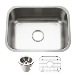 Houzer Eston 23 inch Stainless Steel Undermount Single Bowl Kitchen Sink with Strainer & Grid - 18 Gauge, STS-1300-C