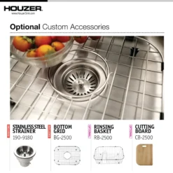 Houzer Eston 23 inch Stainless Steel Undermount Single Bowl Kitchen Sink with Strainer & Grid - 18 Gauge, STS-1300-C