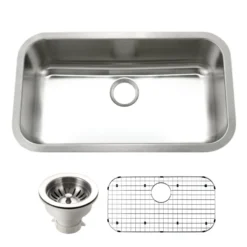 Houzer Eston 32 inch Stainless Steel Undermount Single Bowl Kitchen Sink with Strainer & Grid - 18 Gauge, STL-3600-C