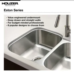 Houzer Eston 32 inch Stainless Steel Undermount Single Bowl Kitchen Sink with Strainer & Grid - 18 Gauge, STL-3600-C