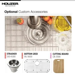 Houzer Eston 32 inch Stainless Steel Undermount Single Bowl Kitchen Sink with Strainer & Grid - 18 Gauge, STL-3600-C