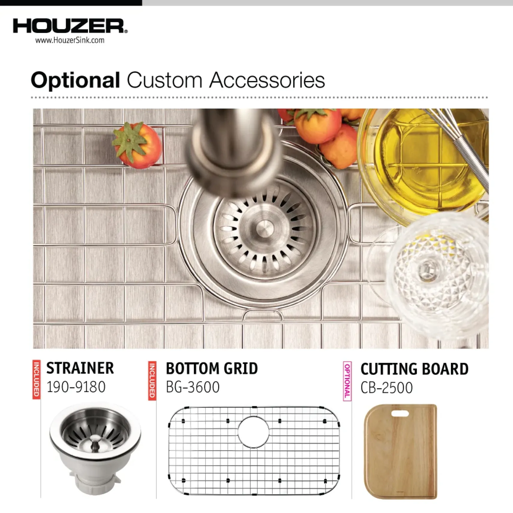 Houzer Eston 32 inch Stainless Steel Undermount Single Bowl Kitchen Sink with Strainer & Grid - 18 Gauge, STL-3600-C