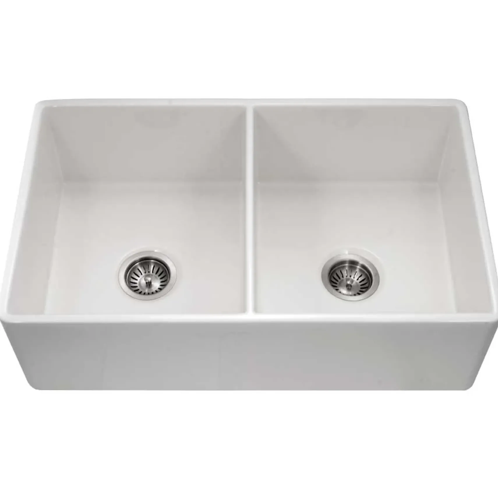 Houzer 33" Fireclay 50/50 Double Bowl Farmhouse Kitchen Sink, White, Platus Series, PTD-4400 WH