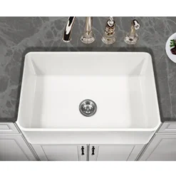 Houzer 30" Fireclay Farmhouse Apron Front Single Bowl Kitchen Sink, White, PTS-4100 WH