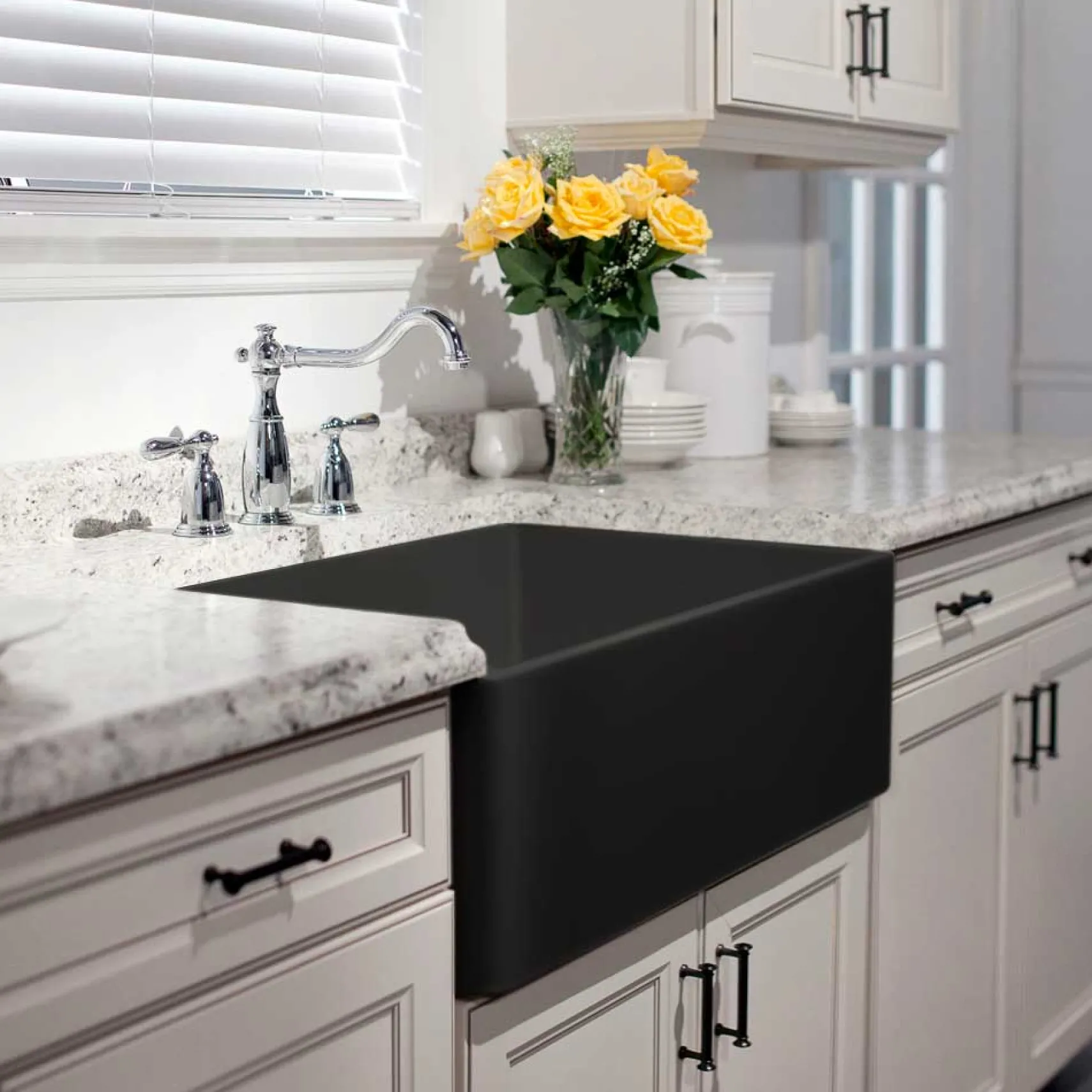 Houzer 30" Fireclay Single Bowl Farmhouse Kitchen Sink, Black, Platus Series, PTS-4100 BL