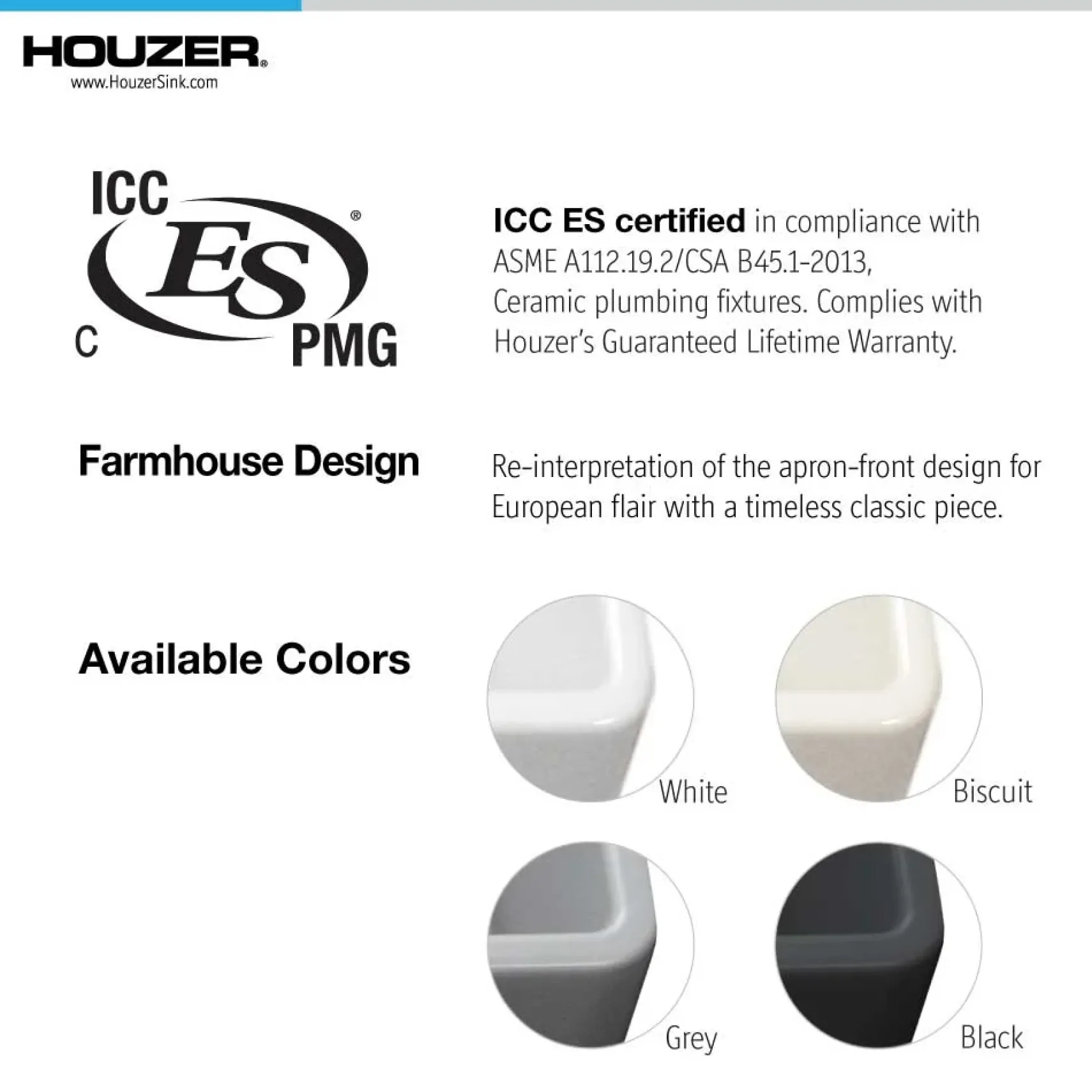 Houzer 30" Fireclay Single Bowl Farmhouse Kitchen Sink, Black, Platus Series, PTS-4100 BL