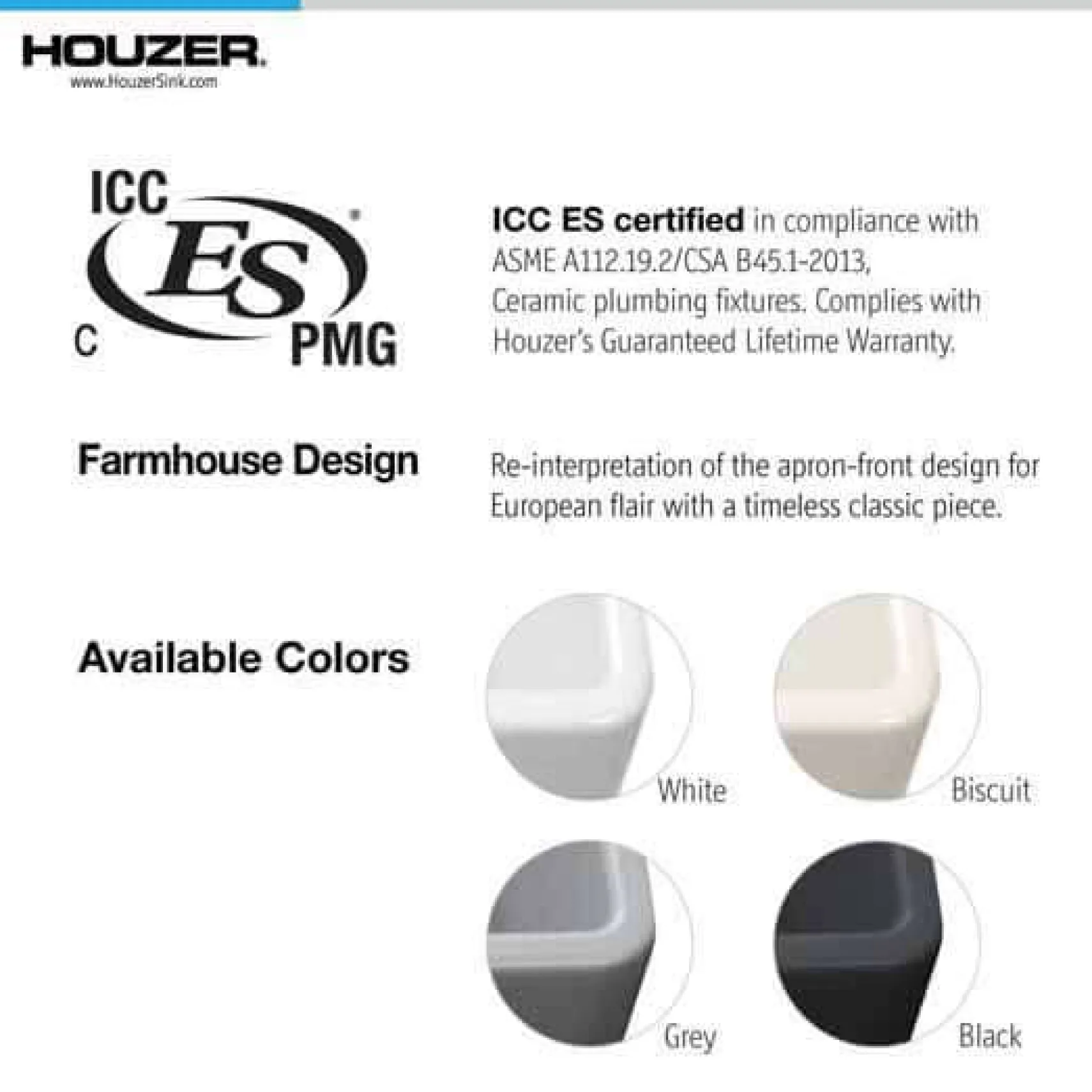 Houzer 33" Fireclay Single Bowl Farmhouse Kitchen Sink, Black, Platus Series, PTG-4300 BL