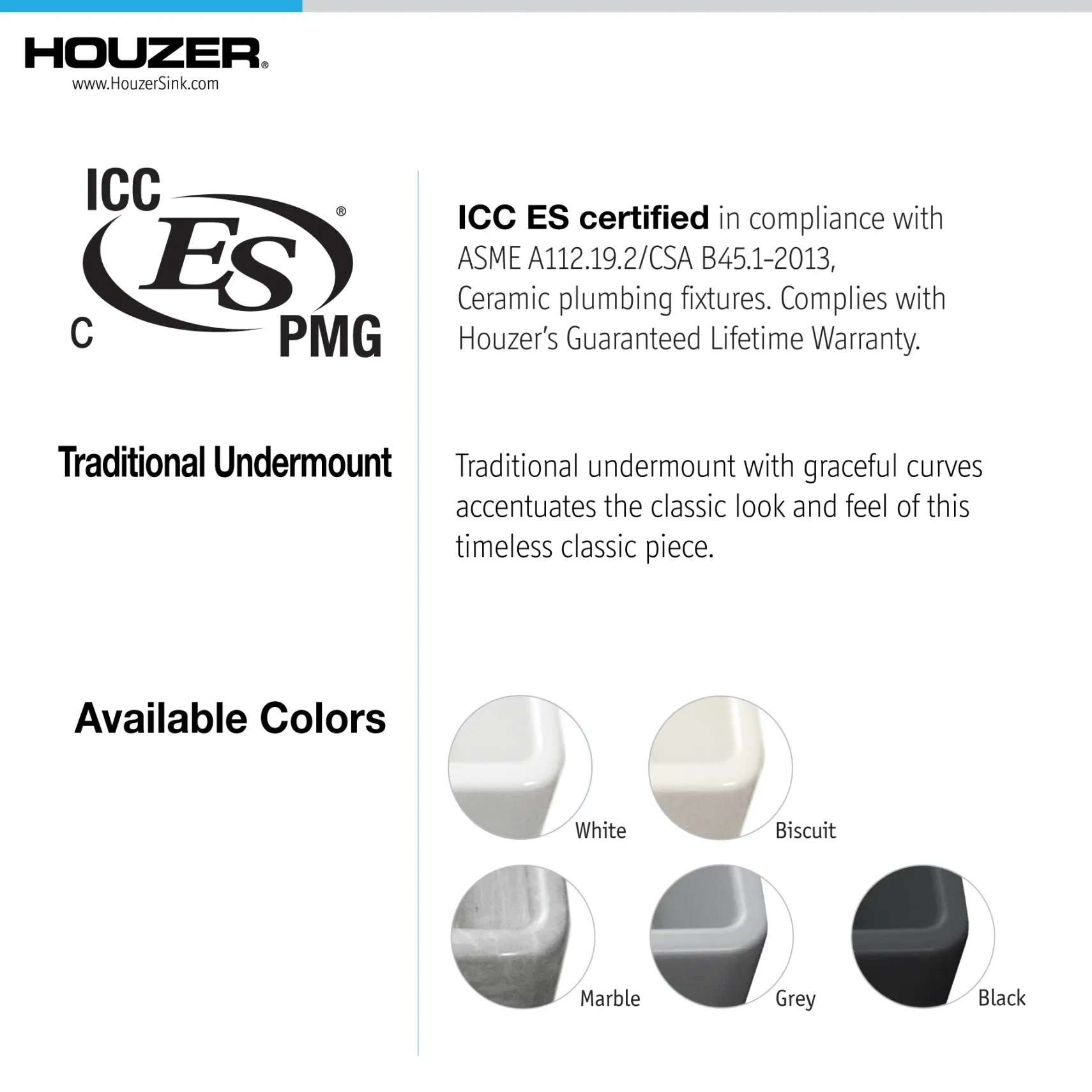 Houzer 19" Fireclay Undermount Bar Sink, Biscuit, Platus Series, PTB-1919 BQ