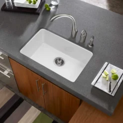 Houzer 23" Fireclay Undermount Single Bowl Kitchen Sink, White, Platus Series, PTU-2400 WH