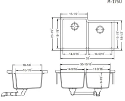 Houzer 33" Granite Undermount 60/40 Double Bowl Kitchen Sink, Sand, M-175U SAND
