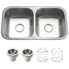 Houzer Medallion Classic 32" 50/50 Double Bowl Stainless Steel Undermount Kitchen Sink with Accessories, 18 Gauge, MD-3109-C