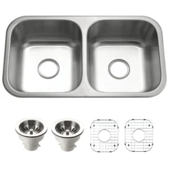 Houzer Medallion Classic 32" 50/50 Double Bowl Stainless Steel Undermount Kitchen Sink with Accessories, 18 Gauge, MD-3109-C