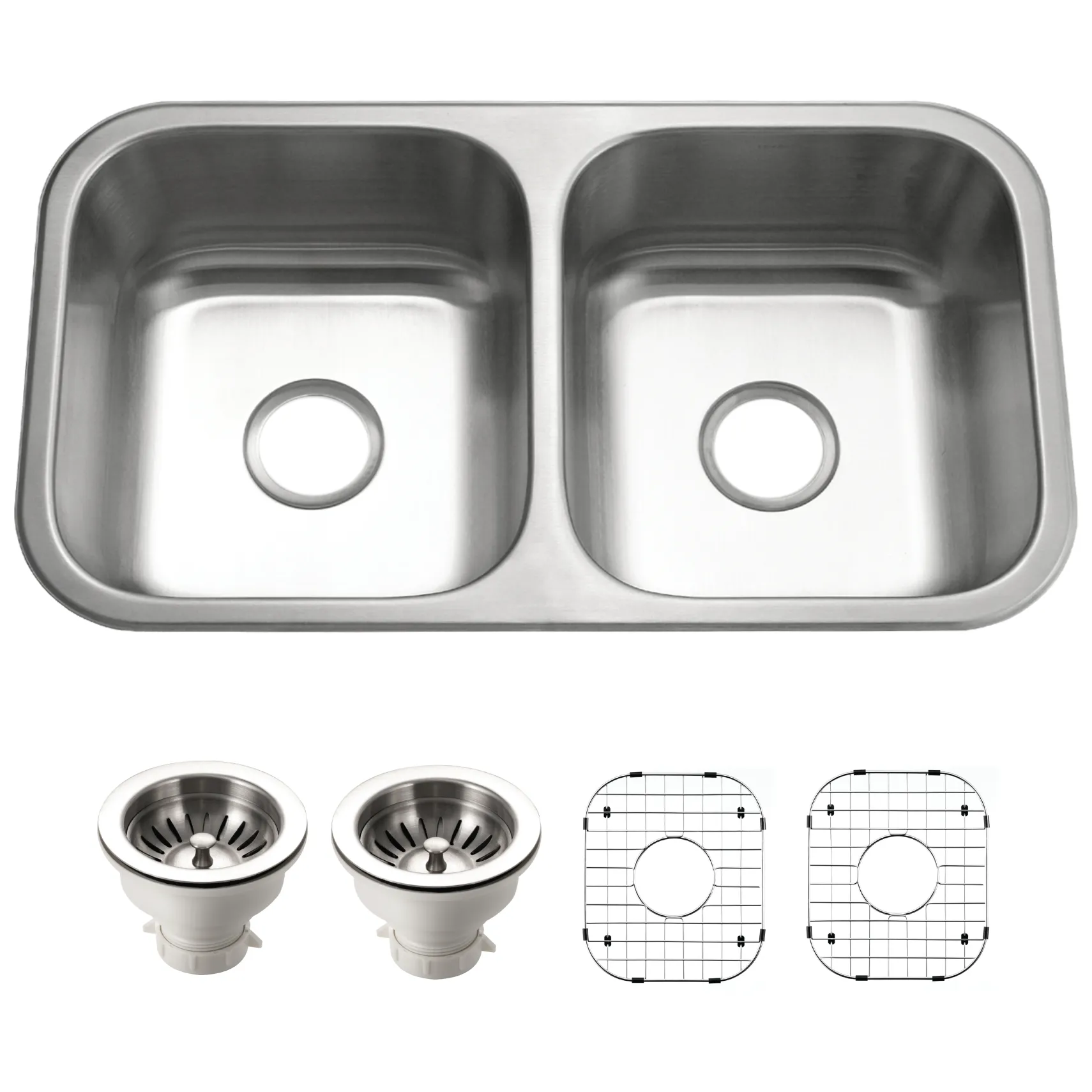 Houzer Medallion Classic 32" 50/50 Double Bowl Stainless Steel Undermount Kitchen Sink with Accessories, 18 Gauge, MD-3109-C