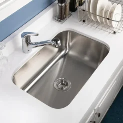Houzer Medallion Designer 27 inch Stainless Steel Undermount Single D Bowl Kitchen Sink with Strainer- 18 Gauge, MS-2700-1