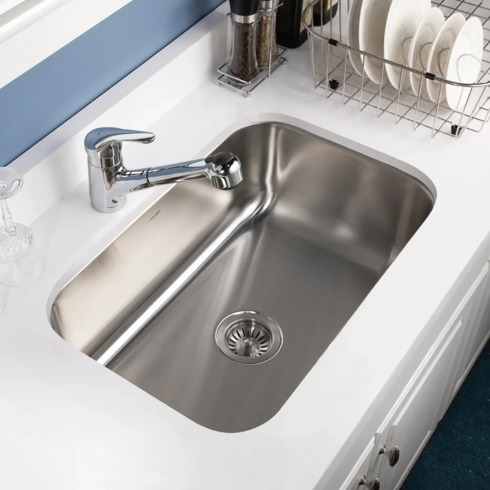 Houzer Medallion Designer 27 inch Stainless Steel Undermount Single D Bowl Kitchen Sink with Strainer- 18 Gauge, MS-2700-1