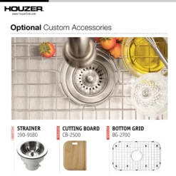 Houzer Medallion Designer 27 inch Stainless Steel Undermount Single D Bowl Kitchen Sink with Strainer- 18 Gauge, MS-2700-1