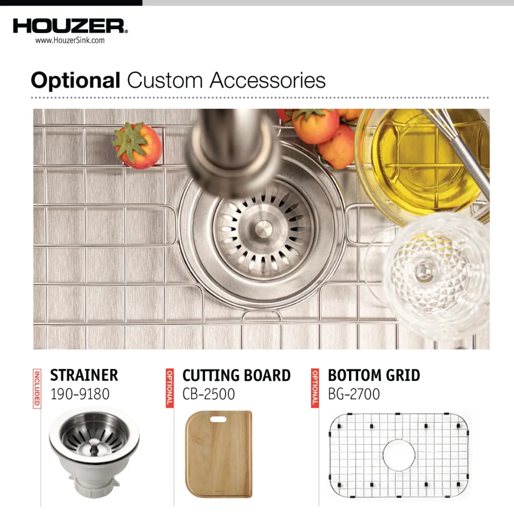 Houzer Medallion Designer 27 inch Stainless Steel Undermount Single D Bowl Kitchen Sink with Strainer- 18 Gauge, MS-2700-1