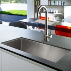 Houzer Nouvelle 31 inch Stainless Steel Undermount Single Bowl Kitchen Sink with Strainer & Grid - 18 Gauge, NOG-4150-1
