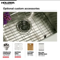 Houzer Nouvelle 31 inch Stainless Steel Undermount 50/50 Double Bowl Kitchen Sink with Strainer & Grid - 18 Gauge, NOD-4200-1