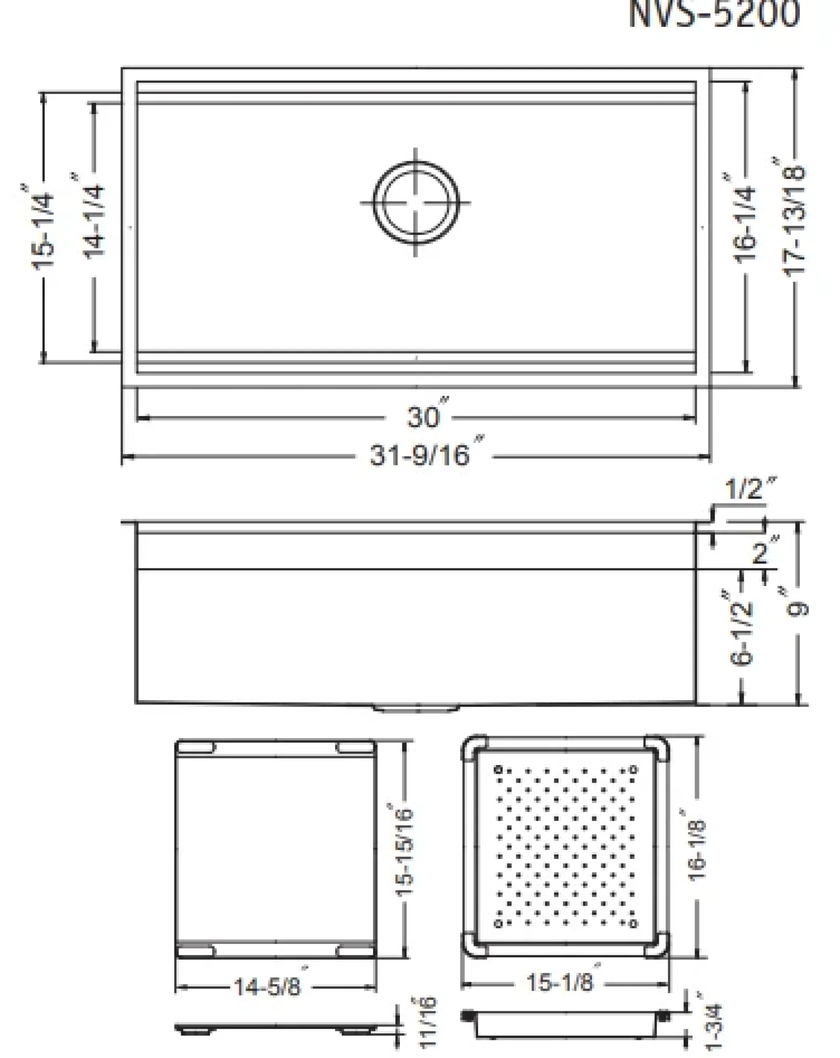 Houzer Novus 32" Stainless Steel Undermount Kitchen Sink, 18 Gauge, NVS-5200
