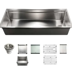 Houzer Novus 45" Workstation Kitchen Sink, 18 Gauge Stainless Steel, NVS-6500