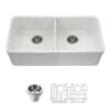 Houzer Platus 32" Fireclay 50/50 Double Bowl Undermount Kitchen Sink with Accessories, White, PTU-3200 WH-C