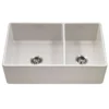 Houzer Platus 33" Fireclay Farmhouse Sink, 60/40 Double Bowl, Biscuit, PTD-6040 BQ