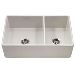 Houzer Platus 33" Fireclay Farmhouse Sink, 60/40 Double Bowl, Biscuit, PTD-6040 BQ