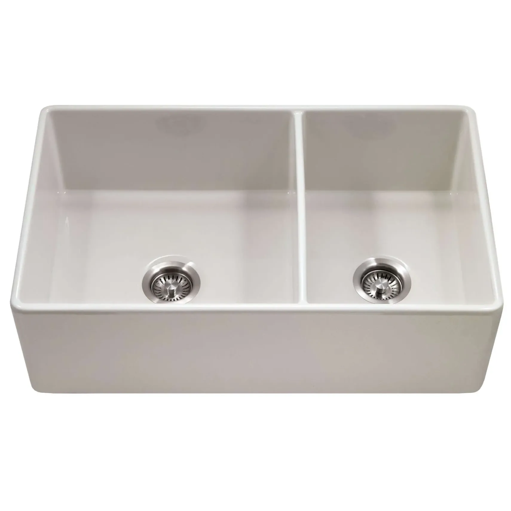 Houzer Platus 33" Fireclay Farmhouse Sink, 60/40 Double Bowl, Biscuit, PTD-6040 BQ