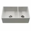 Houzer Platus 33" Fireclay Farmhouse Sink, 60/40 Double Bowl, White, PTD-6040 WH