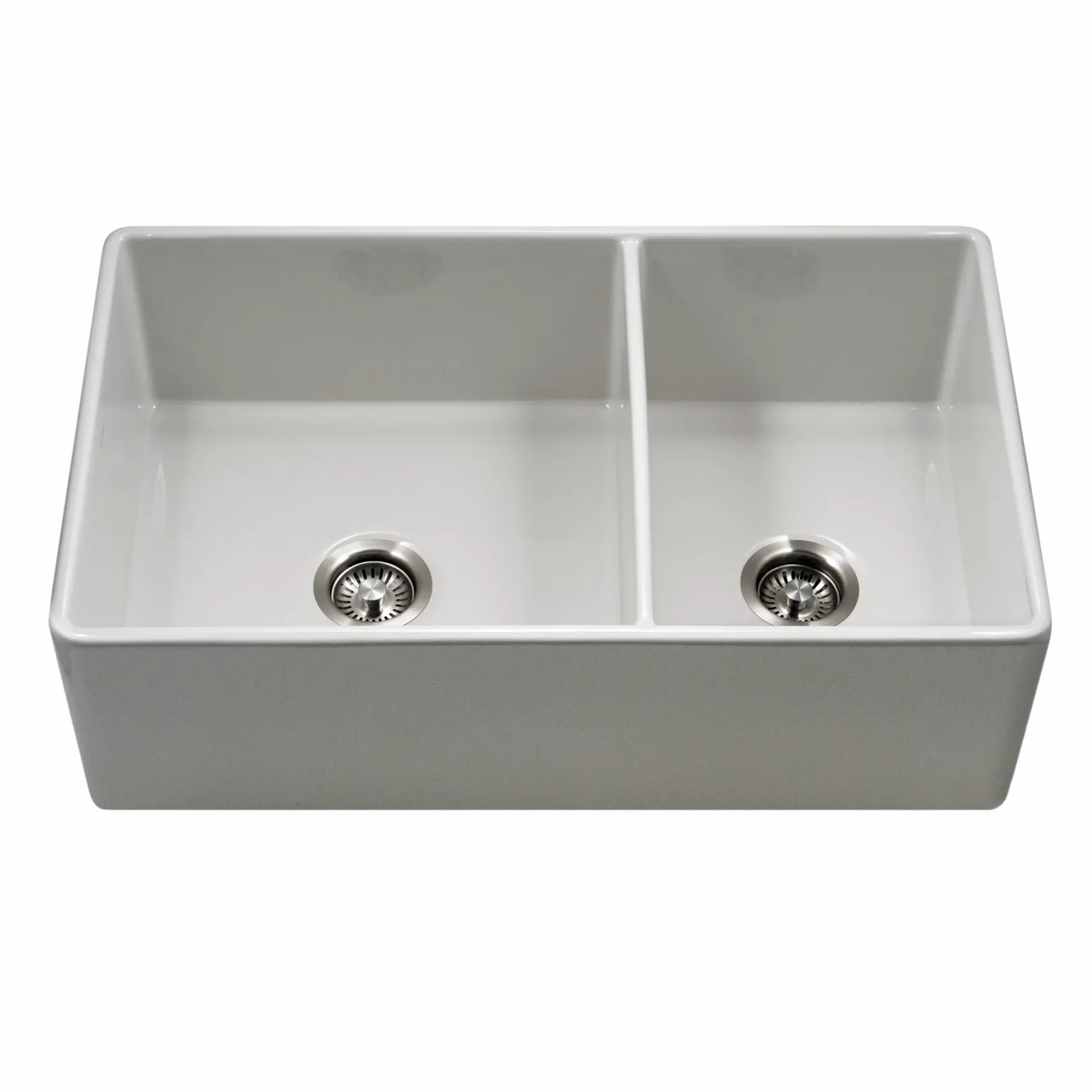 Houzer Platus 33" Fireclay Farmhouse Sink, 60/40 Double Bowl, White, PTD-6040 WH