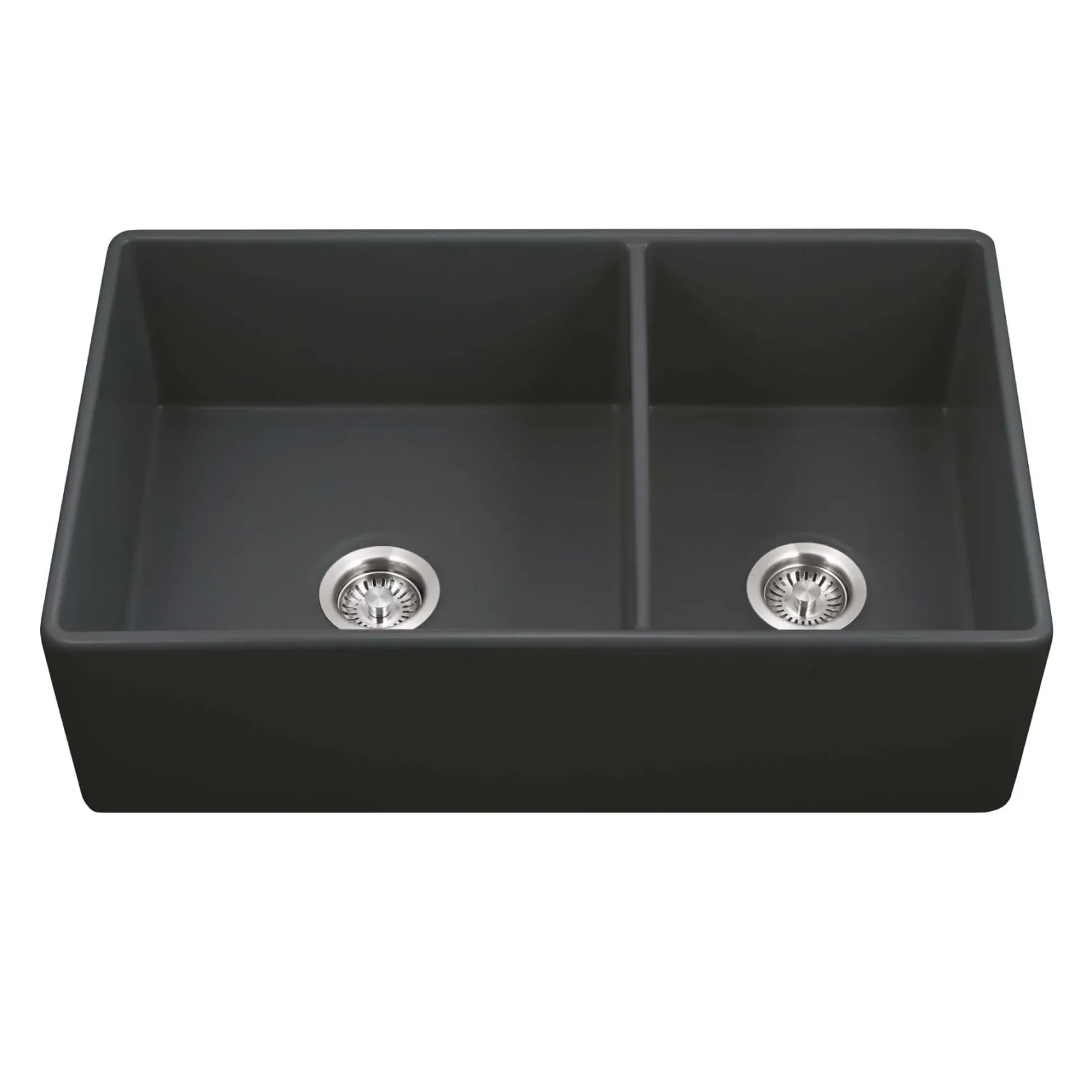 Houzer Platus 33" Fireclay Farmhouse Sink, 60/40 Double Bowl, Black, PTD-6040 BL