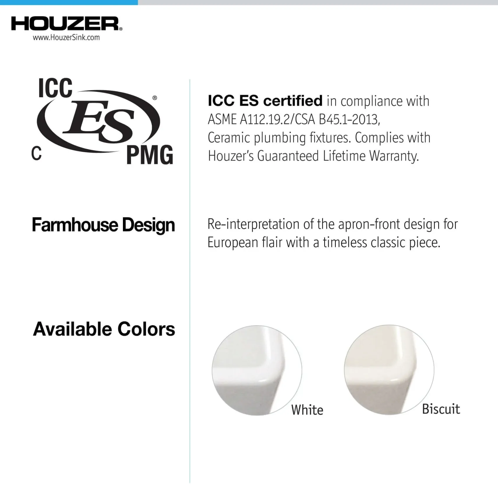 Houzer Platus 30" Fireclay Farmhouse Sink, Biscuit, PTS-4118 BQ