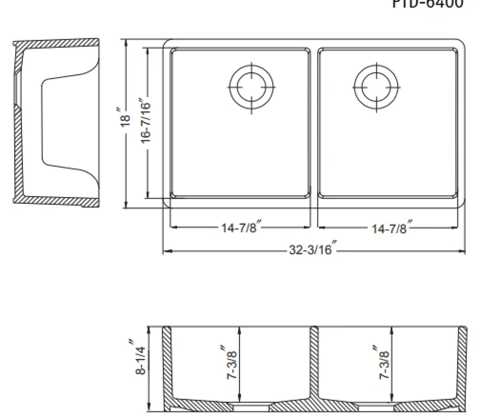 Houzer Platus 32" Fireclay 50/50 Low Divide Double Bowl Farmhouse Kitchen Sink, White, PTD-6400 WH