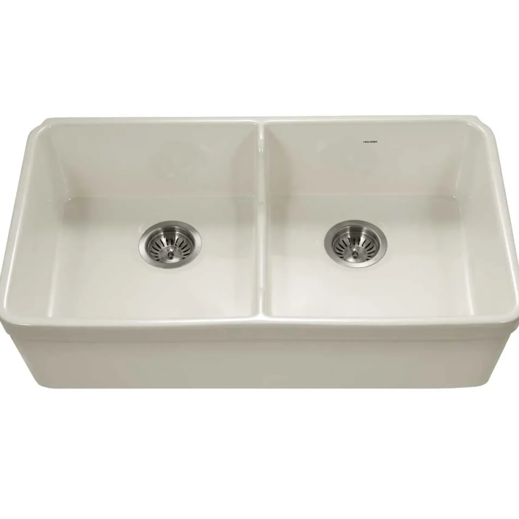 Houzer Platus 32" Fireclay 50/50 Low Divide Double Bowl Farmhouse Kitchen Sink, Biscuit, PTD-6400 BQ