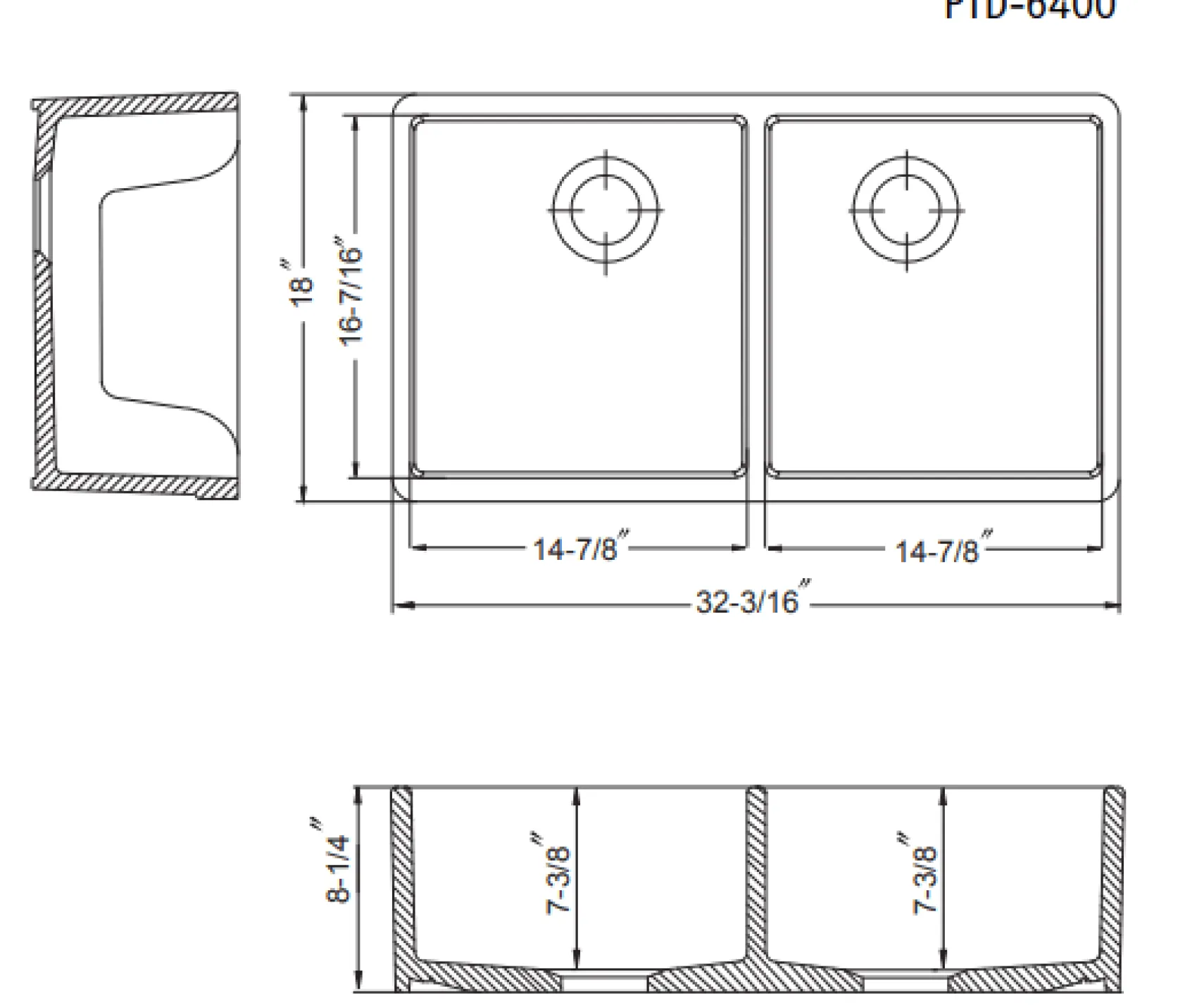 Houzer Platus 32" Fireclay 50/50 Low Divide Double Bowl Farmhouse Kitchen Sink with Accessories, Biscuit, PTD-6400 BQ-C
