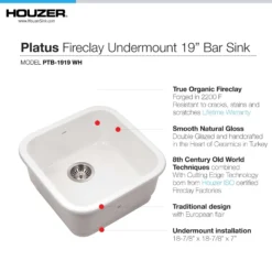 Houzer Platus 36 inch Biscuit Fireclay Apron Front Farmhouse Single Bowl Kitchen Sink - PTG-3600 BQ-C