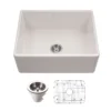 Houzer Platus 26 inch Biscuit Fireclay Apron Front Farmhouse Single Bowl Kitchen Sink - PTS-2600 BQ-C with Basket Strainer and Basin Grid Included