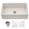 Houzer Platus 33 inch Biscuit Fireclay Apron Front Farmhouse Single Bowl Kitchen Sink - PTG-4318 BQ-C with Basket Strainer and Basin Grid Included