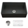 Houzer Platus 33 inch Black Fireclay Apron Front Farmhouse Single Bowl Kitchen Sink - PTG-4300 BL-C with Basket Strainer and Basin Grid Included